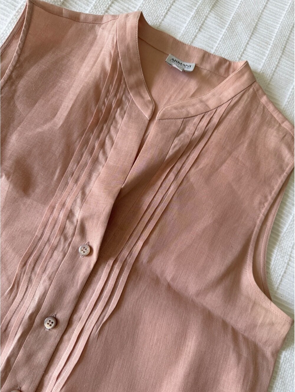 Armani Collezioni 100% Linen Sleeveless Blouse Pintuck Mauve Pink Italy 6 42